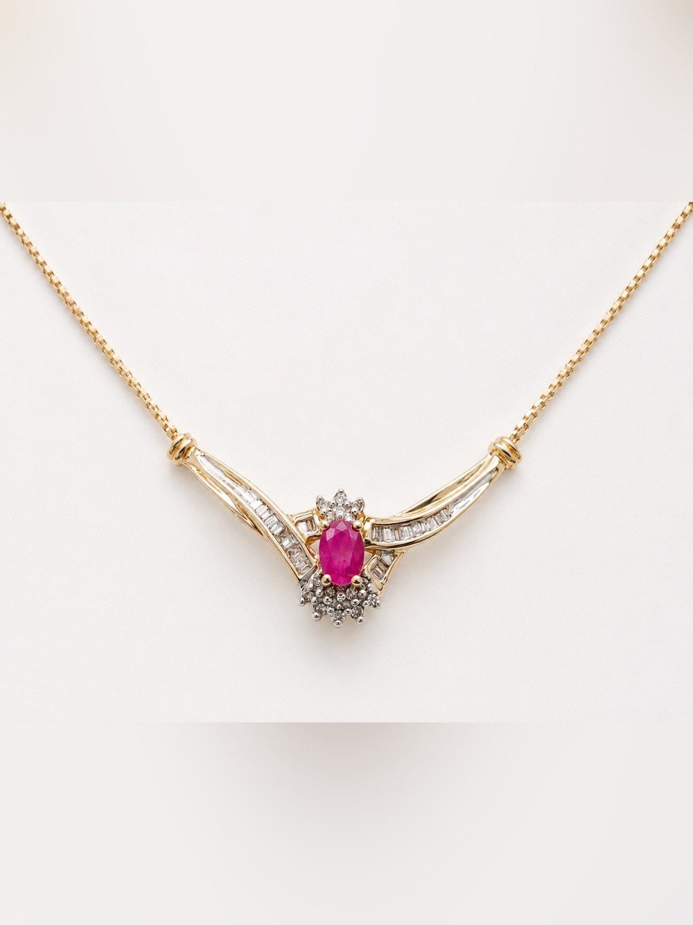 Vintage Italian ADL 10k Gold Ruby & Baguette Diamond Designer Necklace 4.3 grams - Picture 15 of 16